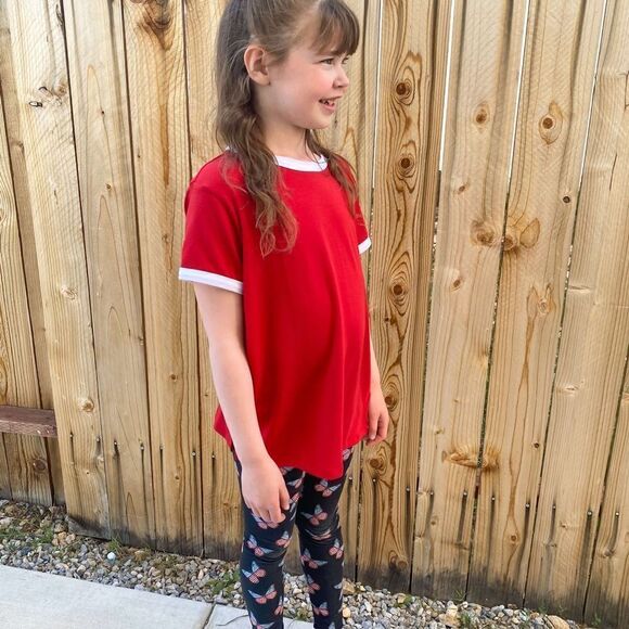 LuLaRoe Size 12 Kids Parker Tee • Solid Red w/White Trim • Americana Collection - Picture 13 of 13